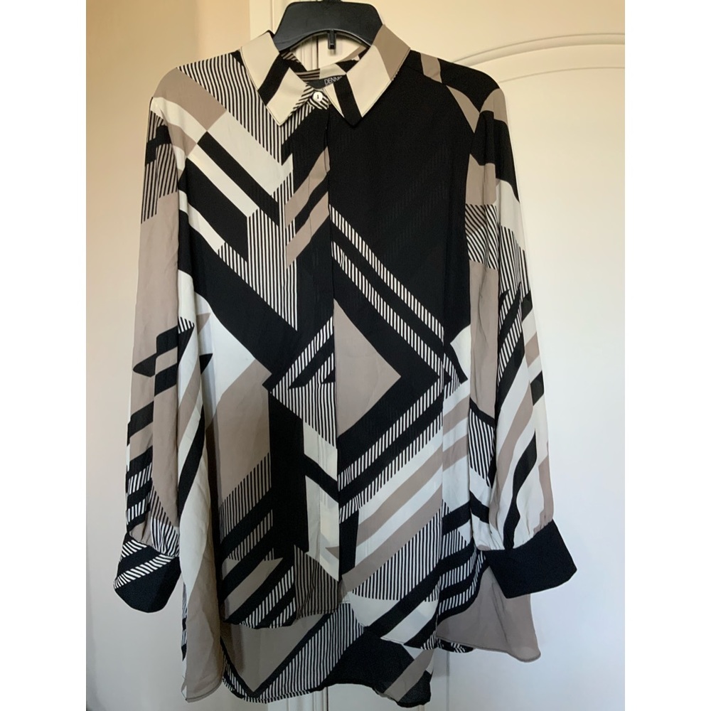Dennis Basso tunic blouse. Multi colors of cream, taupe, black. Worn once.